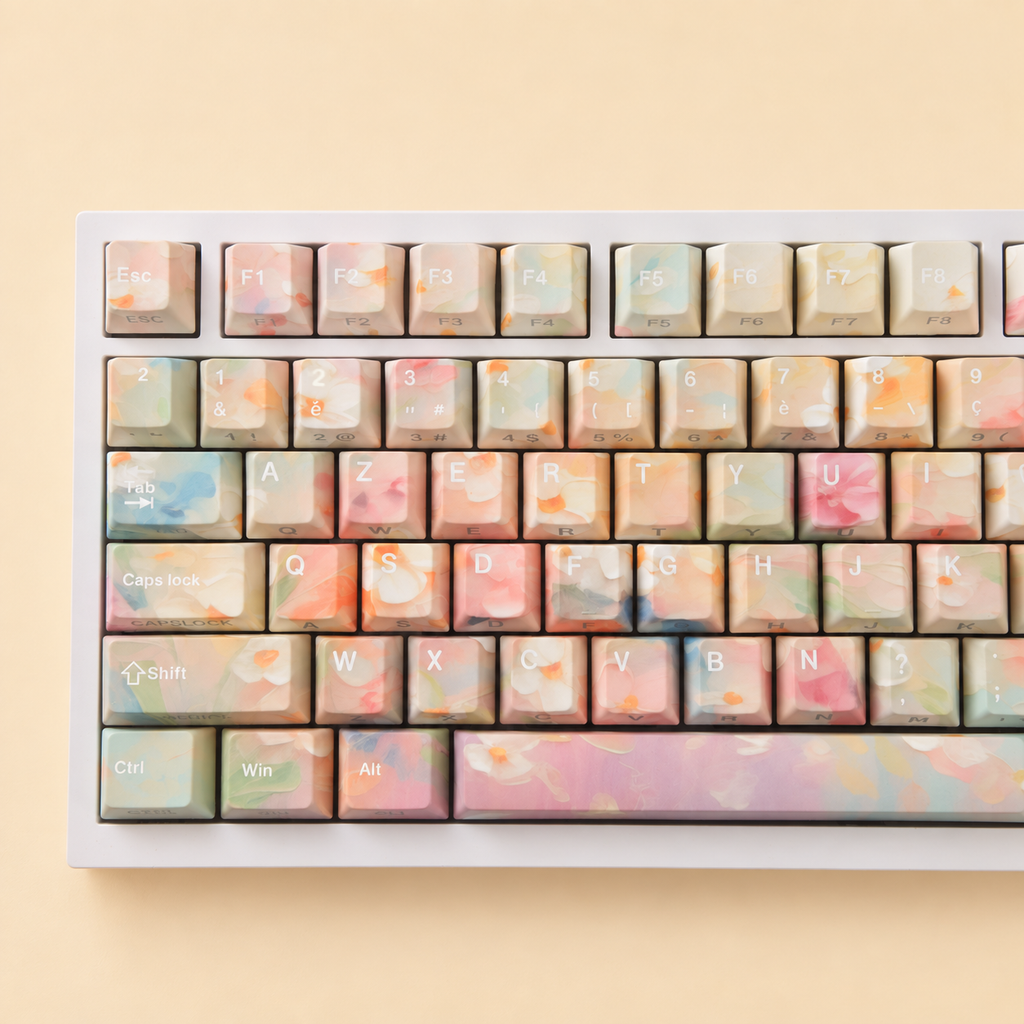 Garden French AZERTY keycaps, center left detail