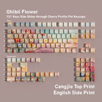 Ghibli Flower 131-Key Side Shine-Through Cherry Profile PBT Keycap Set — CANGJIE / Double Engraving keyboard layout