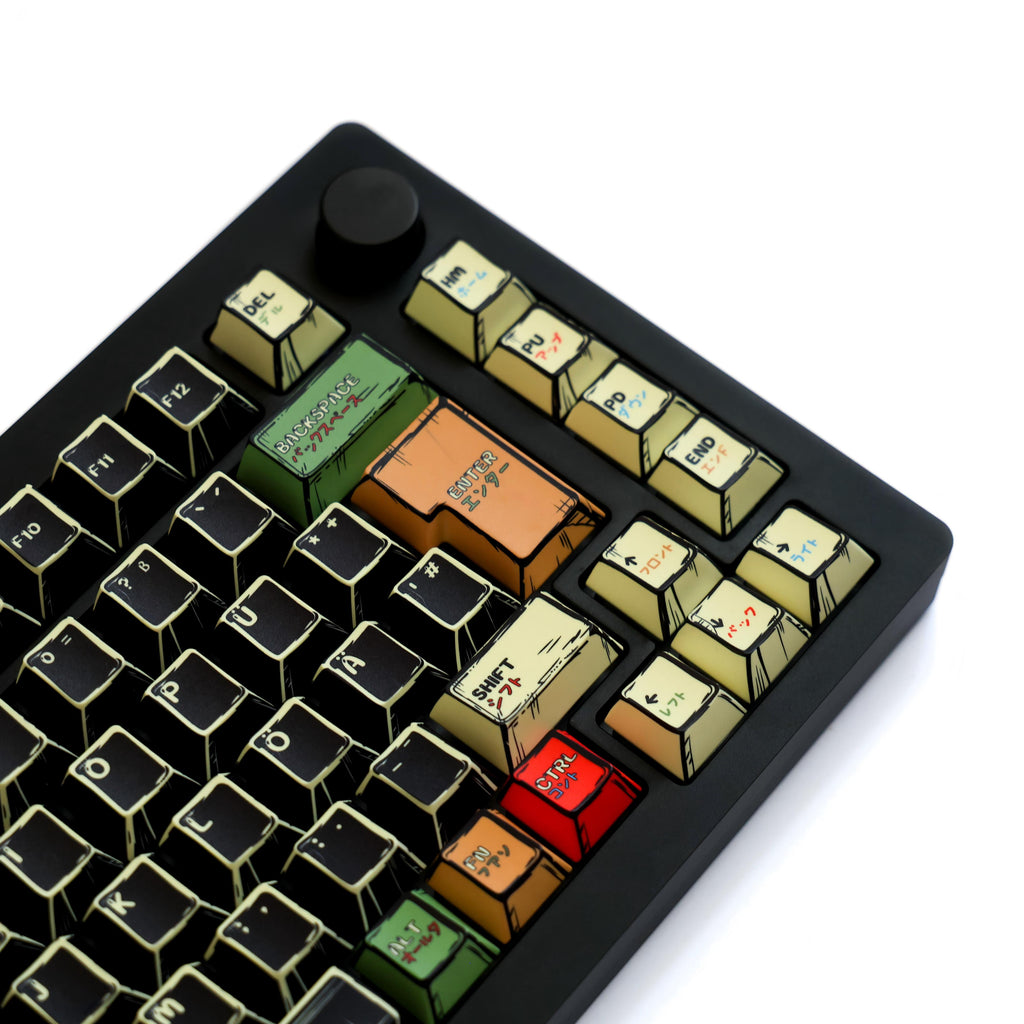 Gozilla Manga German QWERTZ keycaps around Enter and navigation keys, angled view