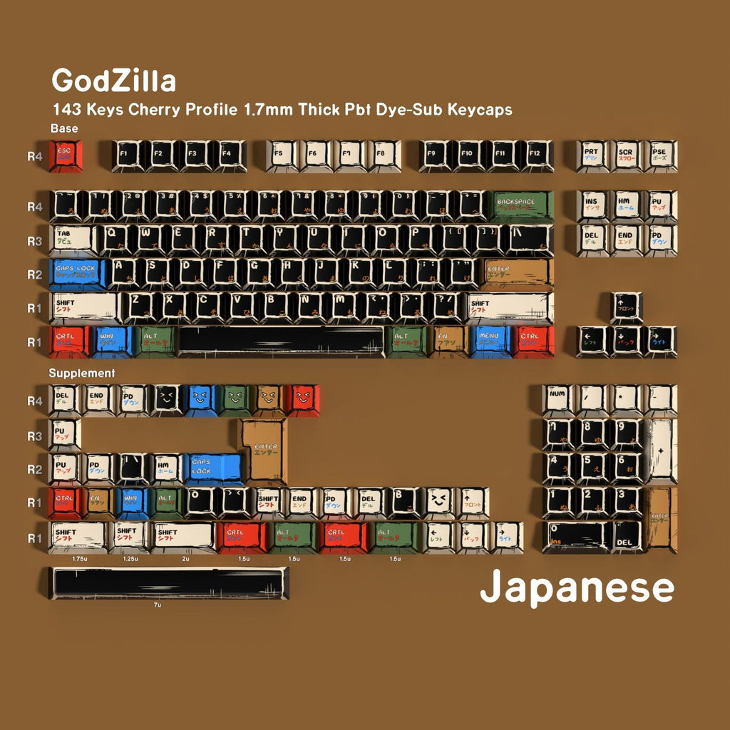 SIMPOCUBIC Gozilla Manga PBT Cherry Profile Keycap Set Japanese layout option