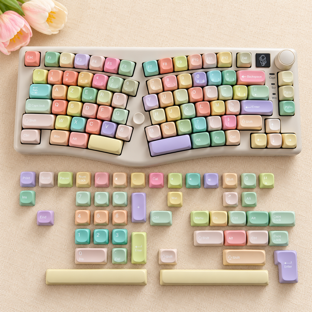 SIMPOCUBIC JELLY MOA ALICE French AZERTY keycaps, keyboard with spare keycaps