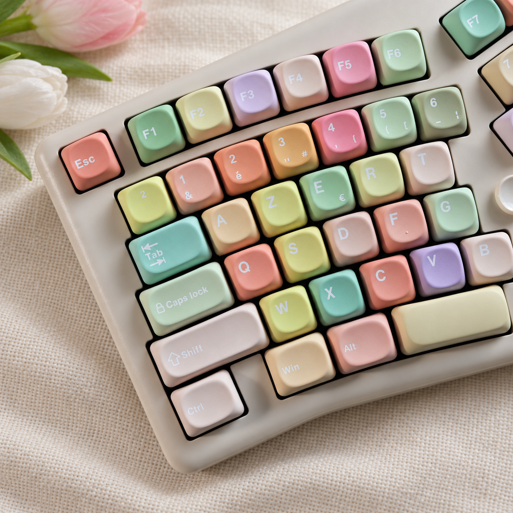 SIMPOCUBIC JELLY MOA ALICE French AZERTY keycaps, left-half detail