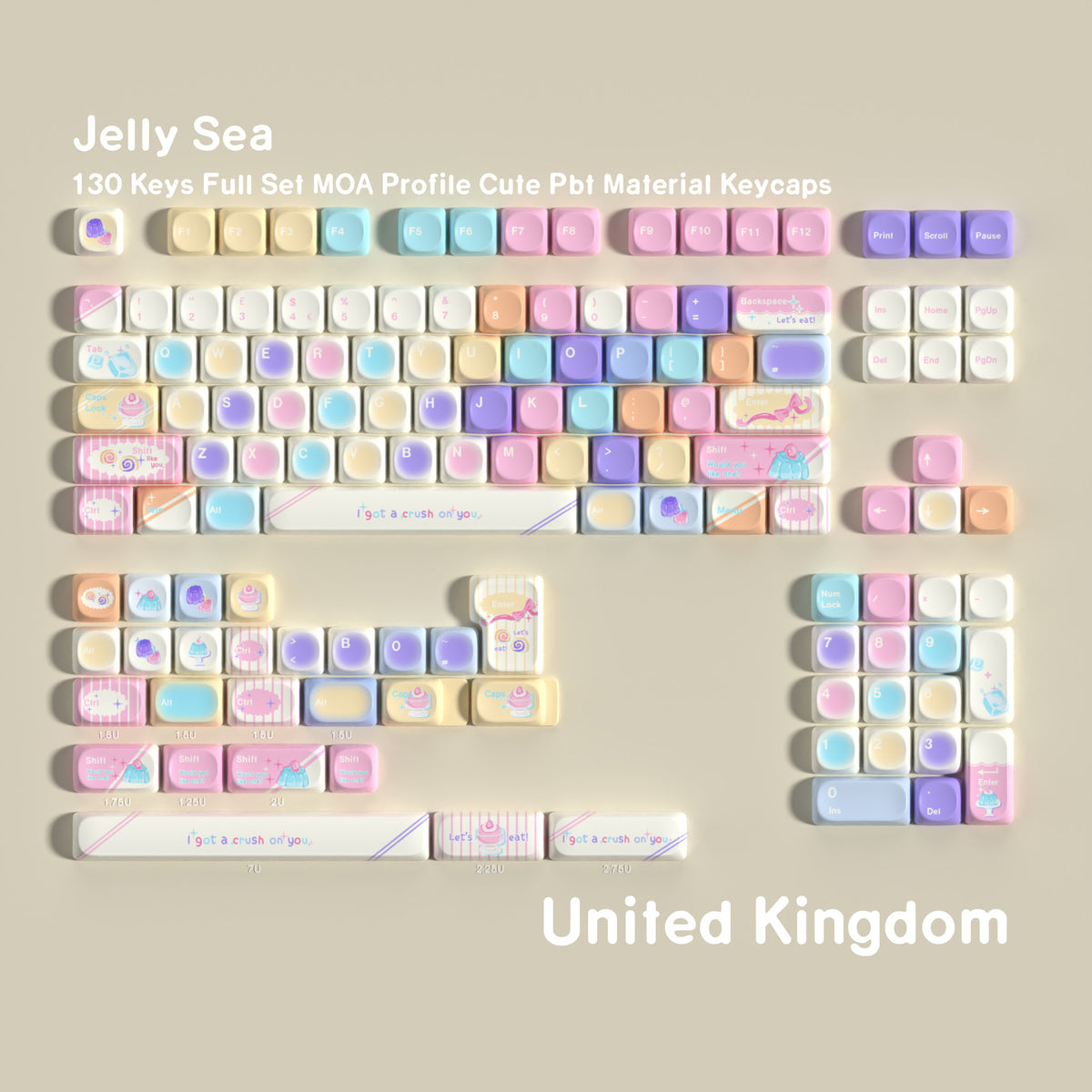 Jelly Sea MOA 130-Key PBT Keycap Set — UK QWERTY keyboard layout