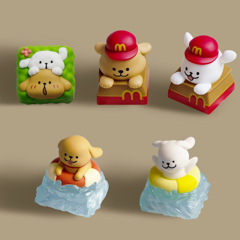 Five Maltese and Retriever puppy keycap designs displayed together | SIMPOCUBIC