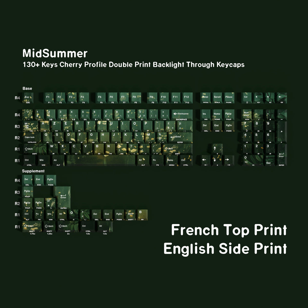 MidSummer 130+ Key Shine-through PBT Cherry Keycap Set — French AZERTY / Double Engraving keyboard layout
