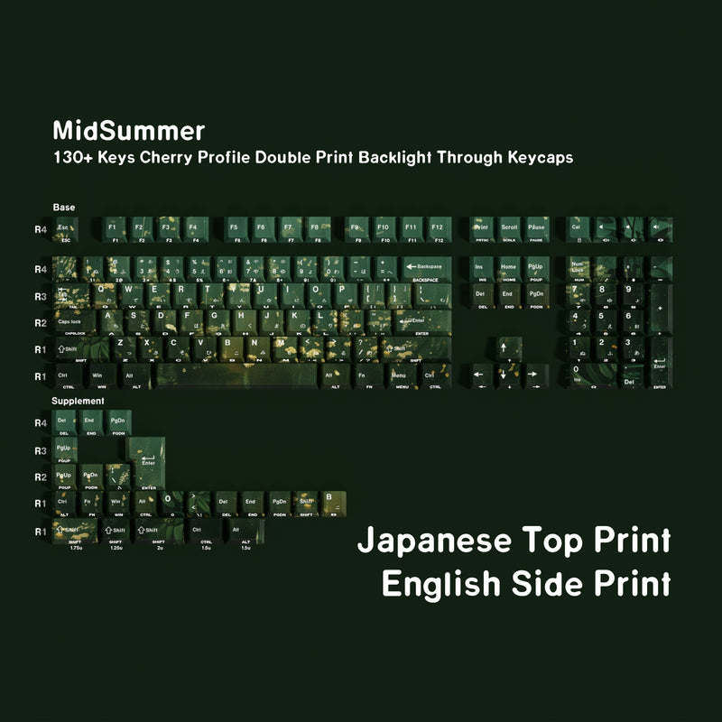 MidSummer 130+ Key Shine-through PBT Cherry Keycap Set — Japanese Kana / Double Engraving keyboard layout