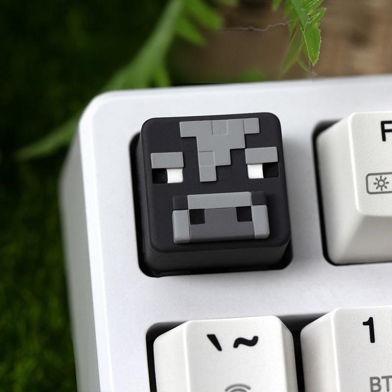 Minecraft cow single keycap on a white keyboard