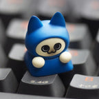 Blue Monster Hunter cat keycap on a black keyboard | SIMPOCUBIC