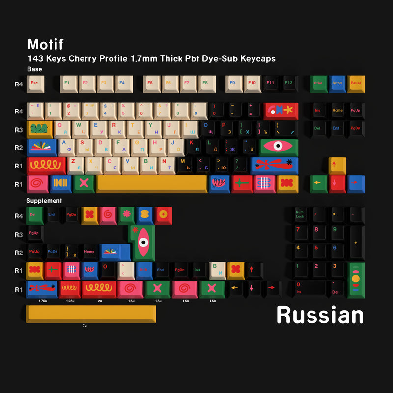 Motif 143-Key Cherry Profile PBT Dye-Sub Keycap Set — Russian Cyrillic keyboard layout