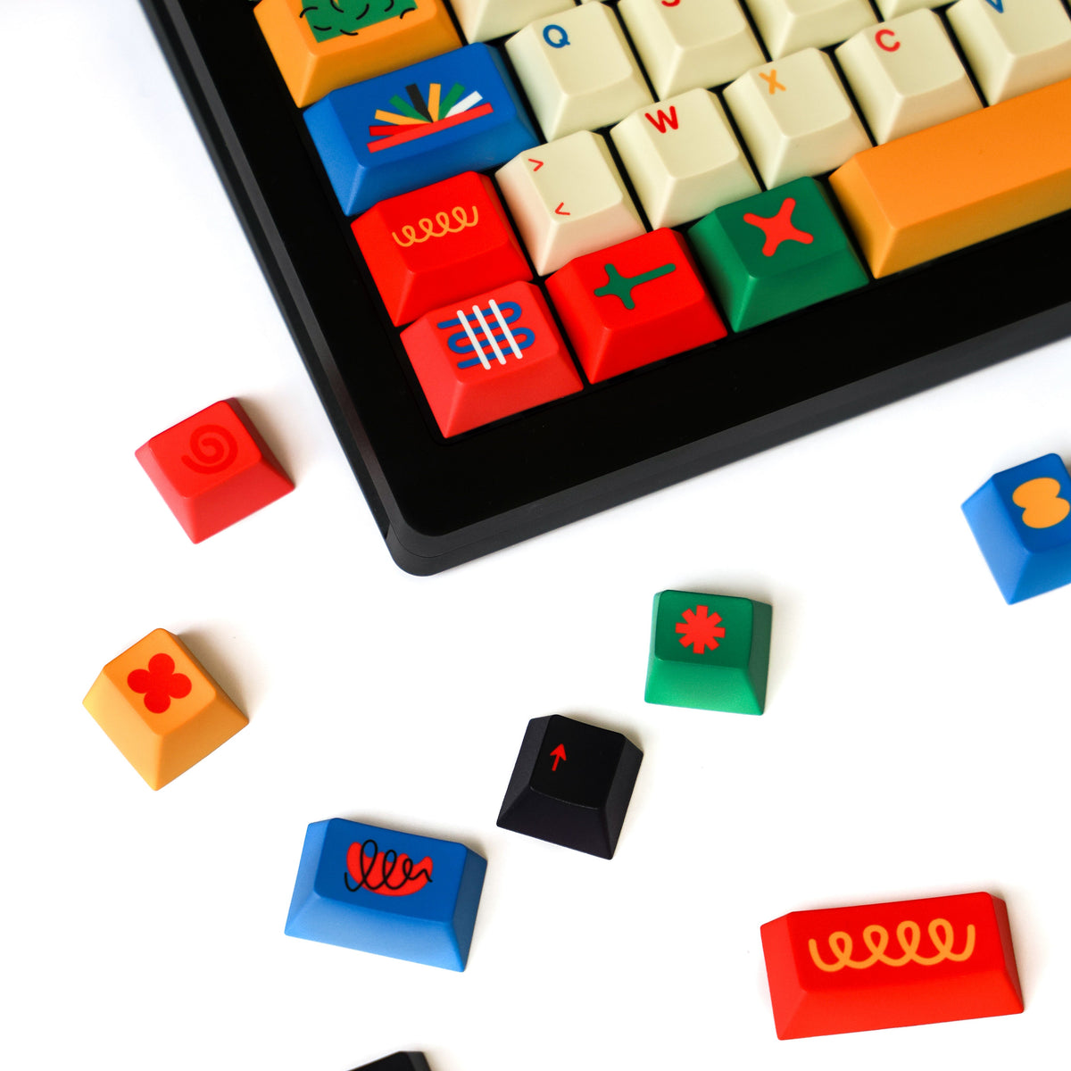 Motif 143-Key Cherry Profile PBT Dye-Sub Keycap Set — keycap details with loose keycaps