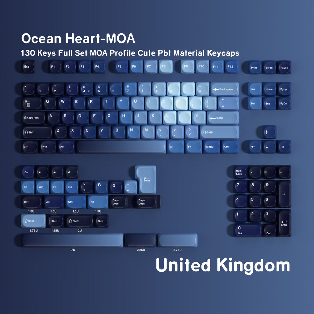 SIMPOCUBIC Ocean Heart MOA PBT Keycap Set UK root layout option