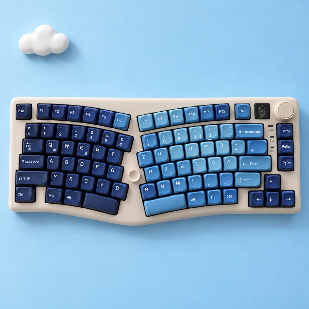 SIMPOCUBIC OCEAN HEART MOA ALICE German QWERTZ keycaps, front view