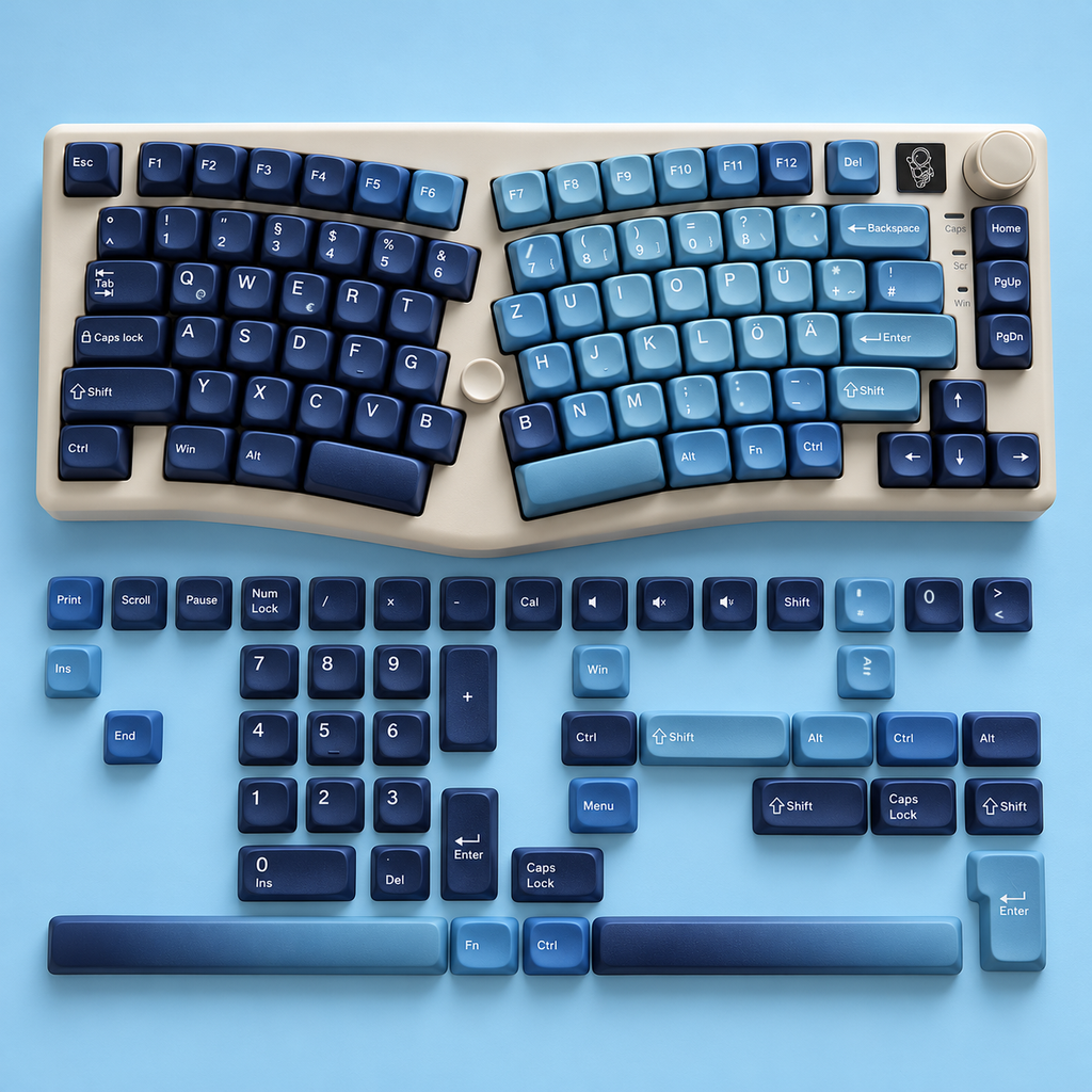SIMPOCUBIC OCEAN HEART MOA ALICE German QWERTZ keycaps, keyboard with spare keycaps