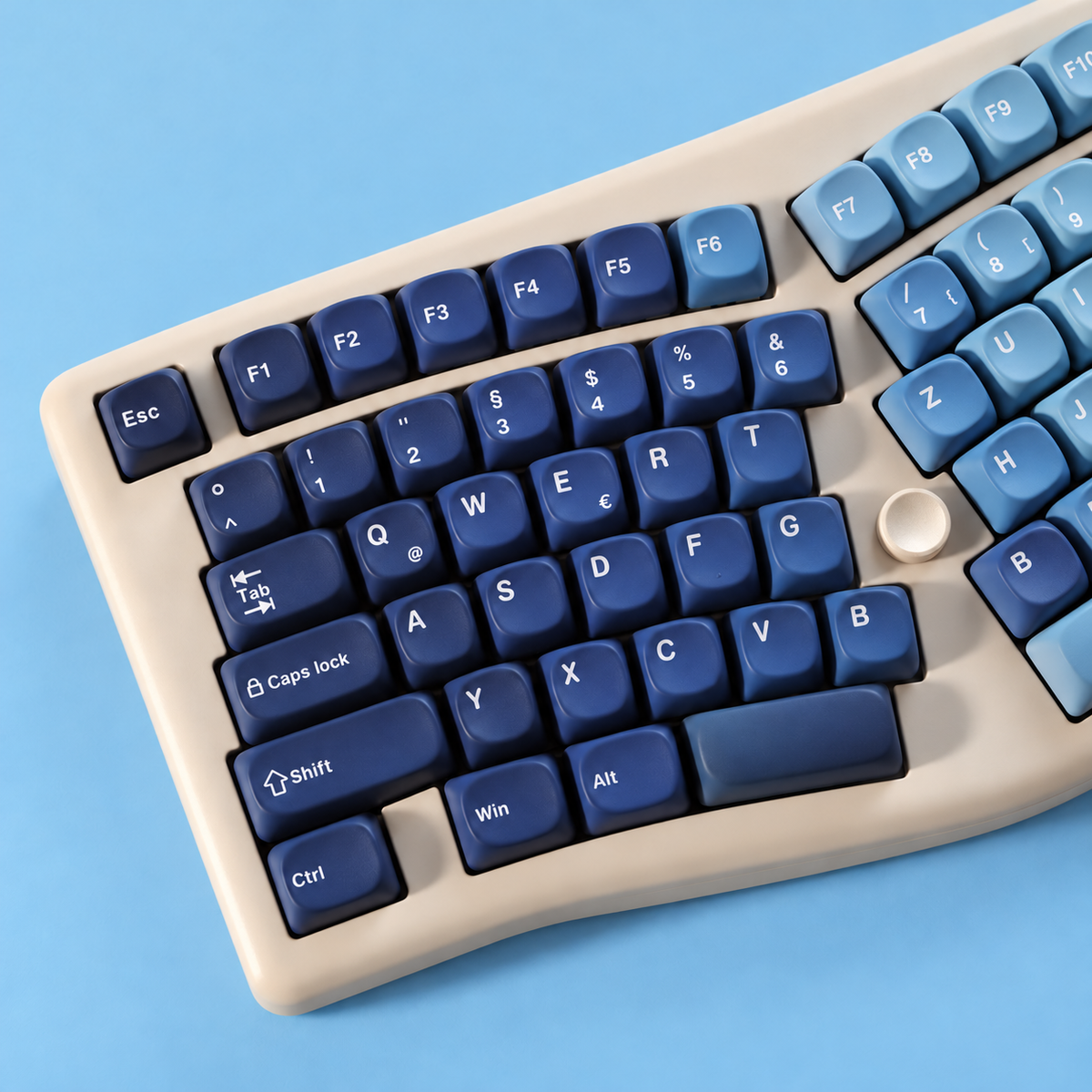 SIMPOCUBIC OCEAN HEART MOA ALICE German QWERTZ keycaps, left-half detail