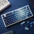 SIMPOCUBIC Ocean Heart Shine-through PBT Cherry keycaps, english keyboard desk view