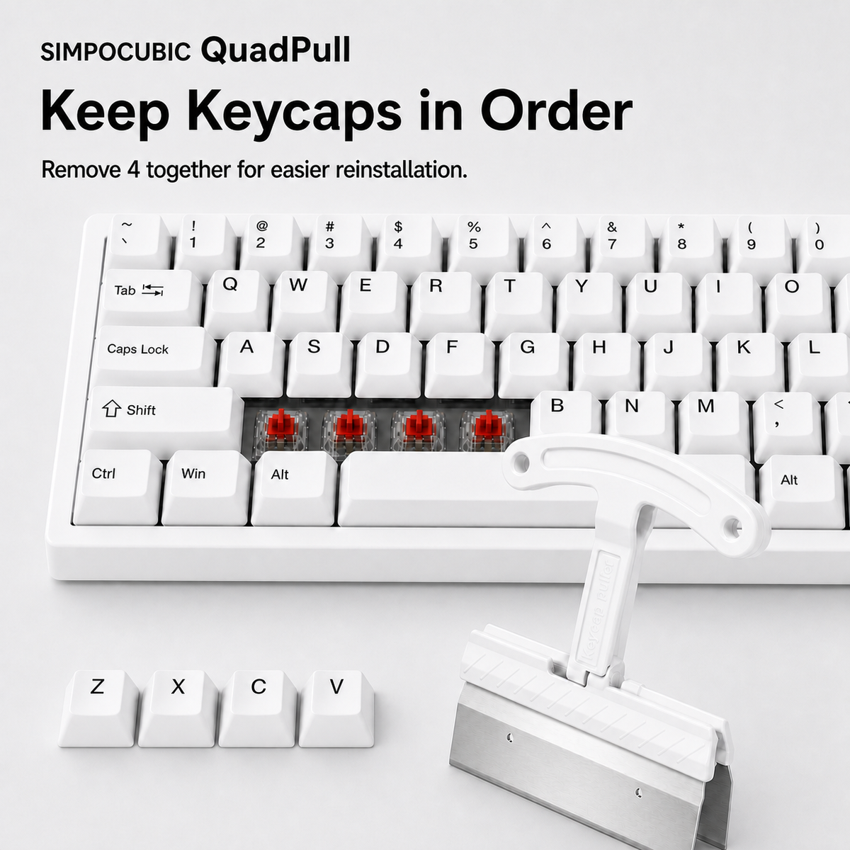 SIMPOCUBIC QuadPull keeps four keycaps in order for easier reinstallation