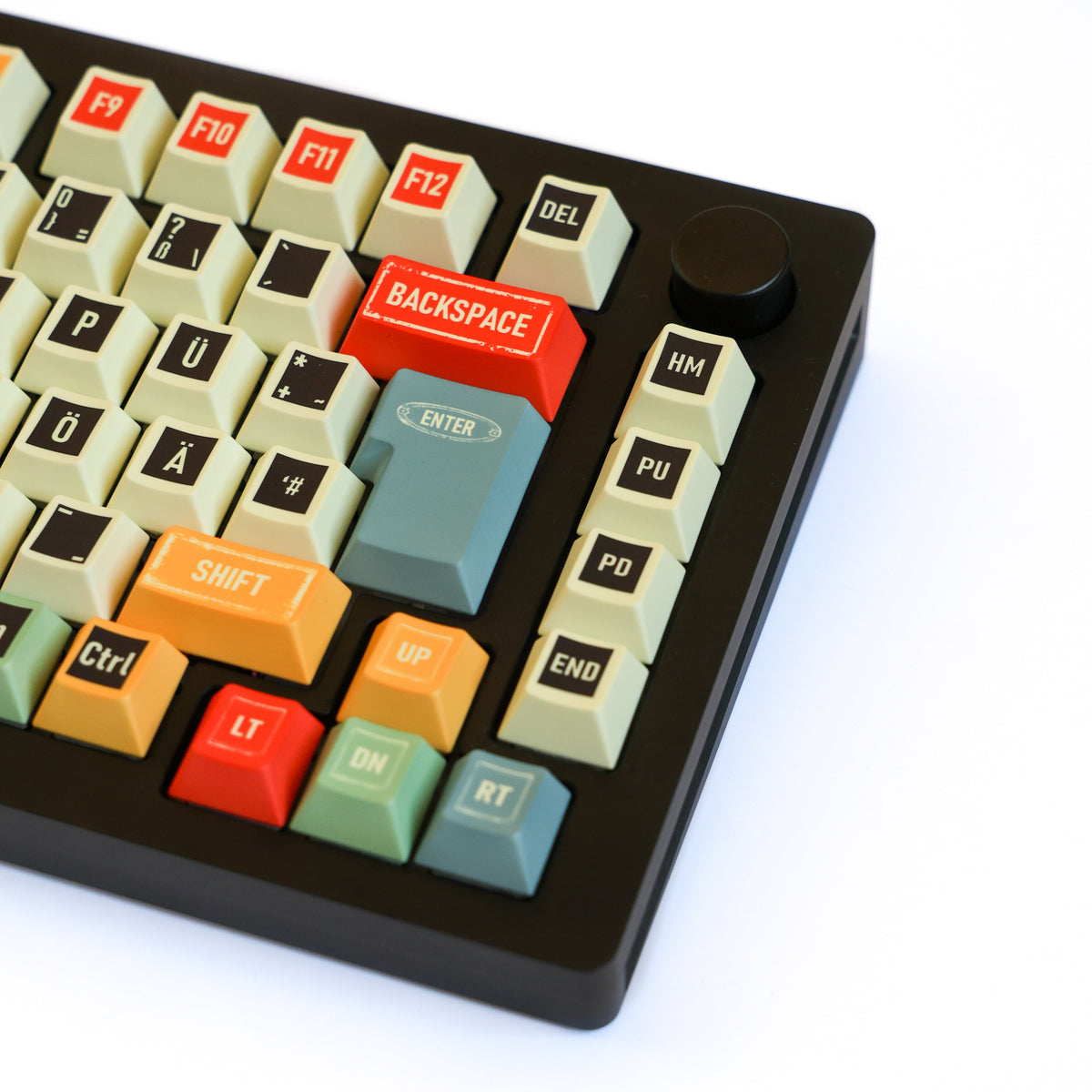 Retro PBT Cherry German QWERTZ keycaps, right-side angled view