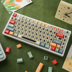Retro PBT Cherry English QWERTY keycaps, full angled keyboard view