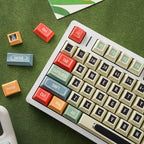 Retro PBT Cherry English QWERTY keycaps, left-side close-up