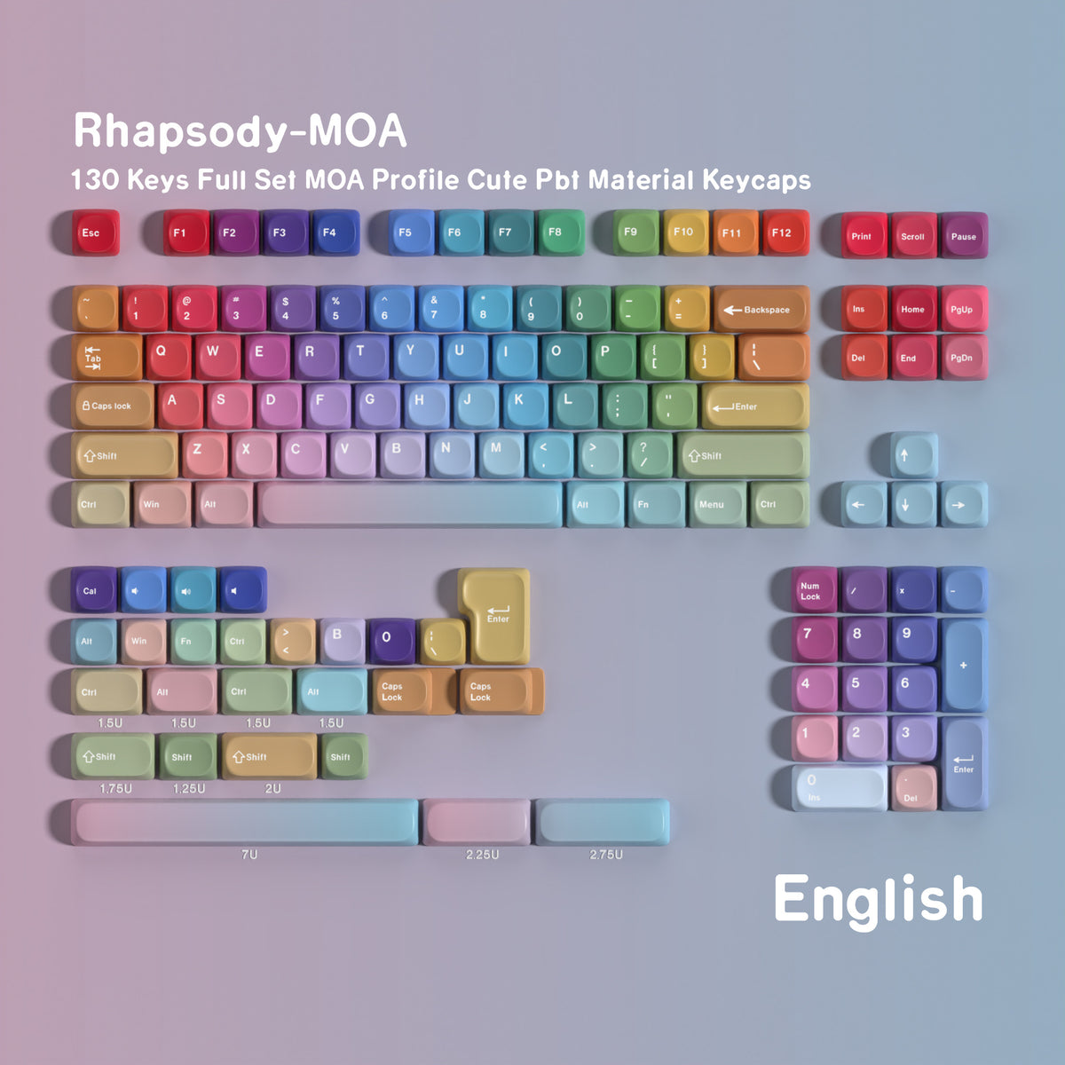 Rhapsody MOA 130-Key PBT Keycap Set — English QWERTY US/UK keyboard layout