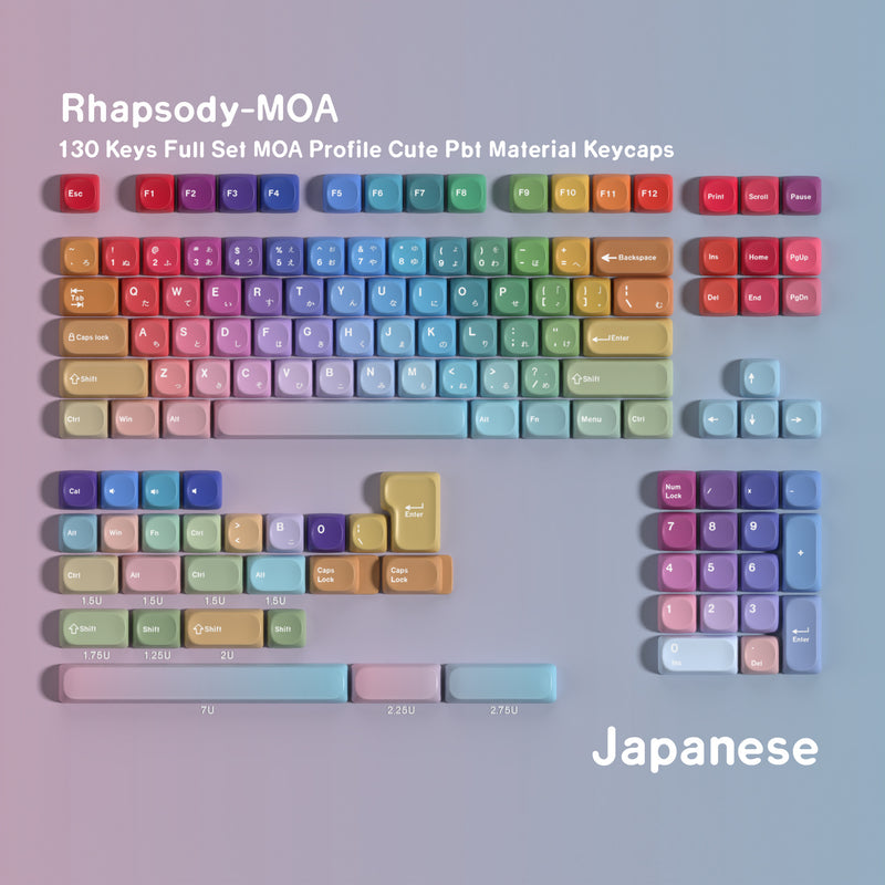 Rhapsody MOA 130-Key PBT Keycap Set — Japanese Kana keyboard layout