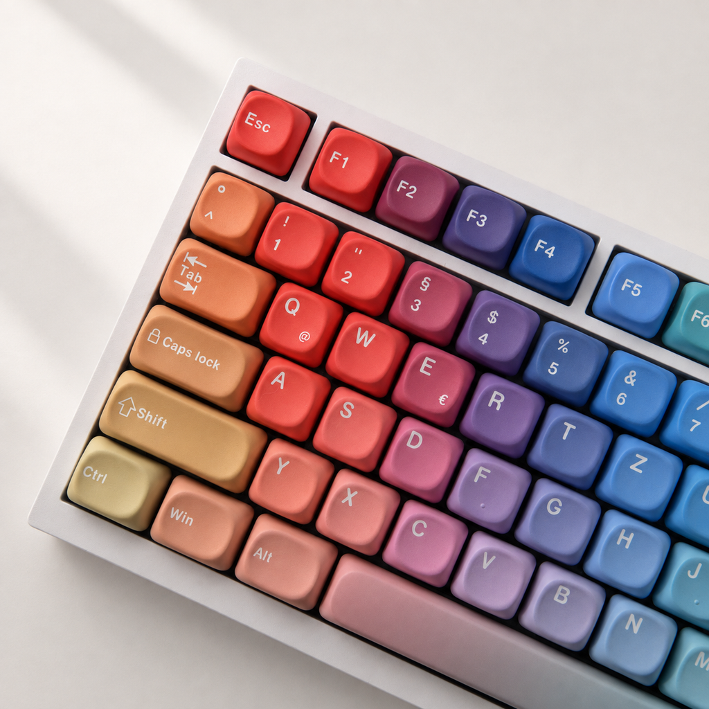 Rhapsody MOA German QWERTZ keycaps, left angle detail