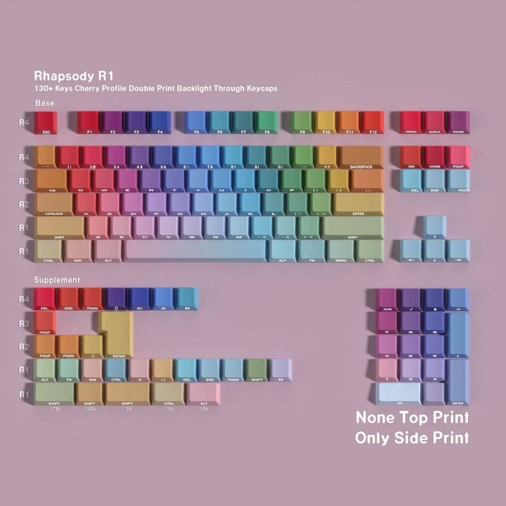 SIMPOCUBIC Rhapsody Shine-through PBT Cherry Keycap Set Side engraving only layout option