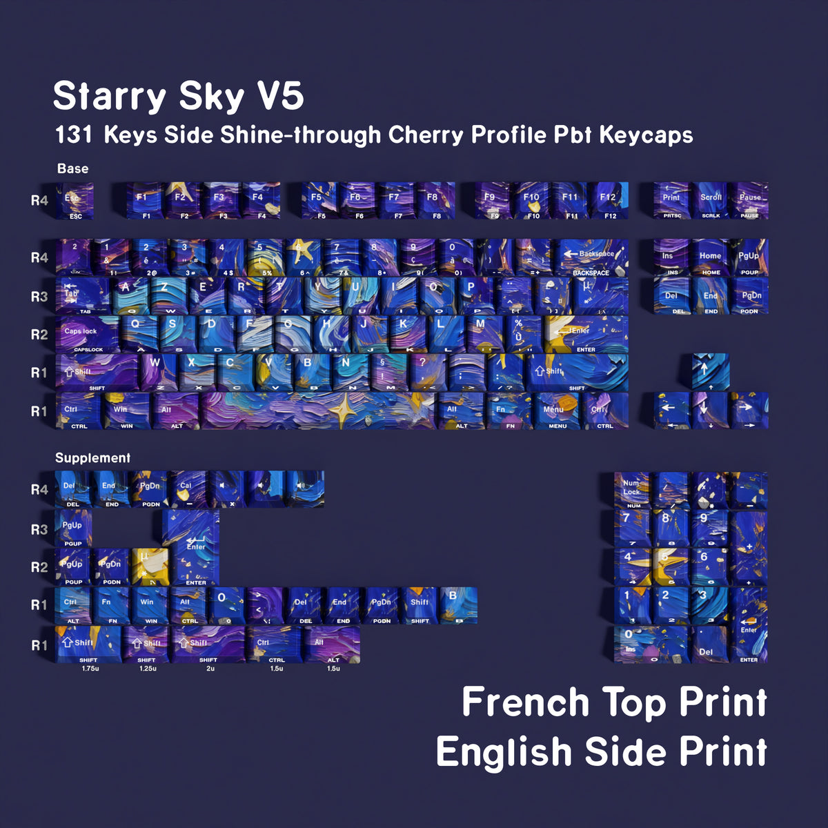 Starry Sky V5 French AZERTY / Double Engraving keycap layout