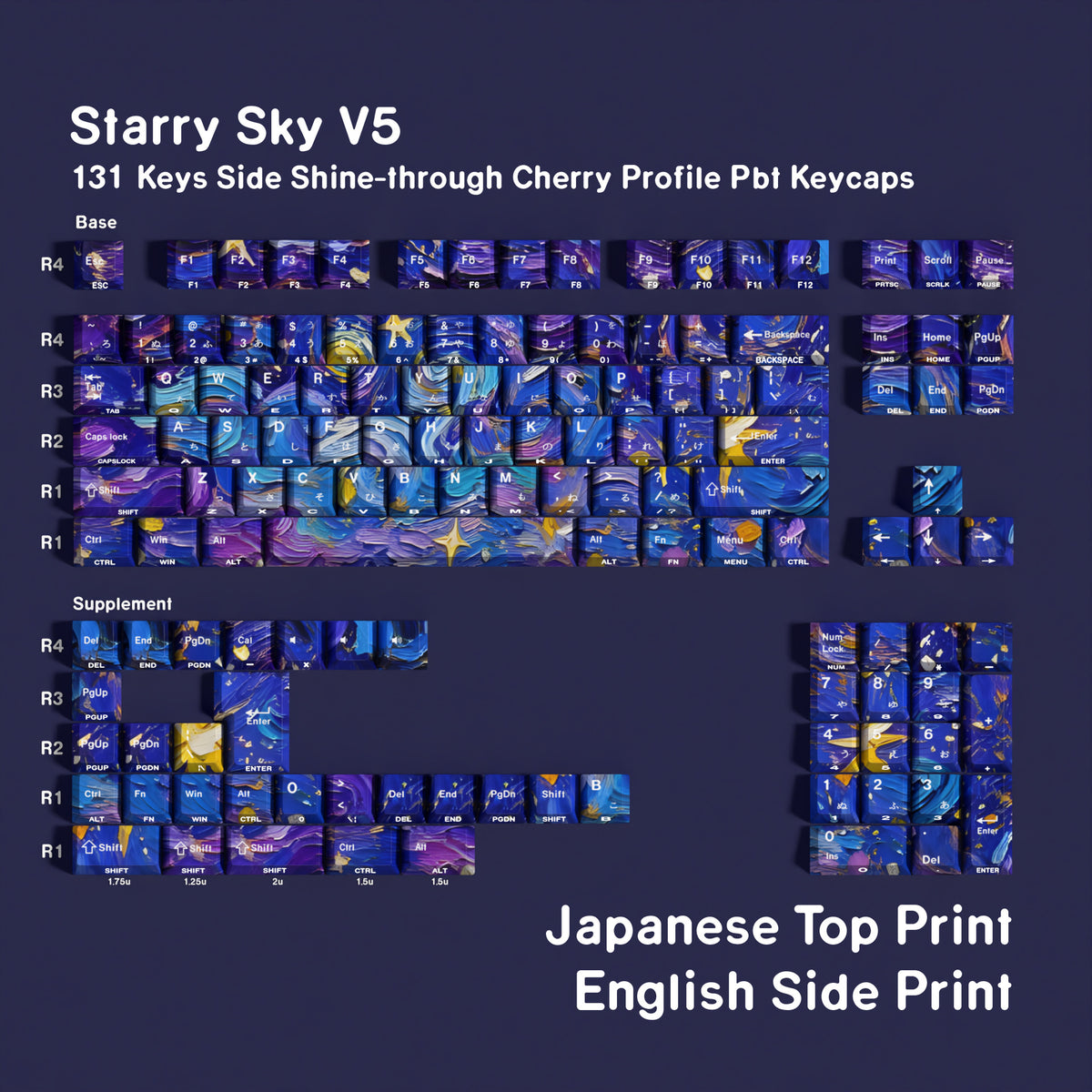 Starry Sky V5 Japanese Kana / Double Engraving keycap layout