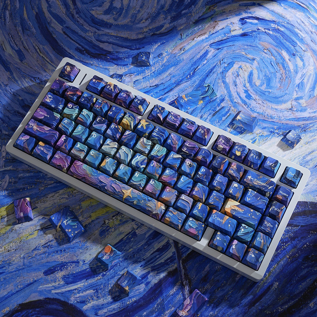 Starry Sky V5 side legend keycaps on keyboard