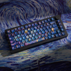 Starry Sky V5 German QWERTZ keycaps, full mounted keyboard, angled view