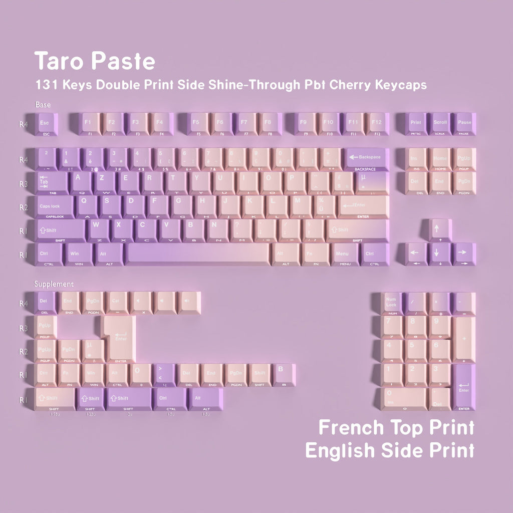 SIMPOCUBIC Taro Paste Shine-through PBT Cherry Keycap Set French double engraved layout option