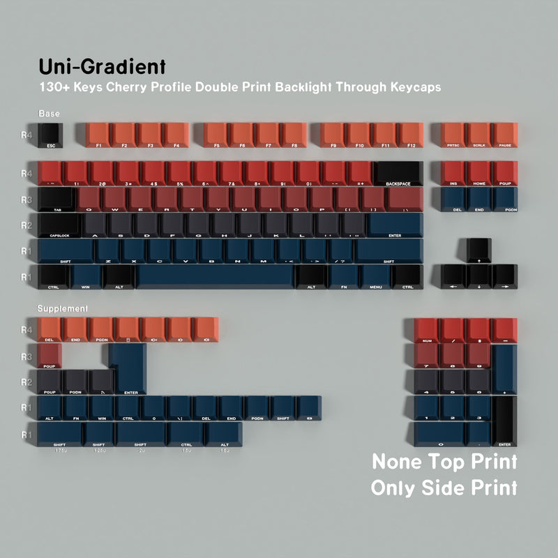 SIMPOCUBIC Uni-gradient Side-printed PBT Cherry Keycap Set Side engraving only layout option